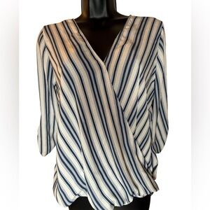 West Kei Striped V-Neck Blouse in Navy and Cream